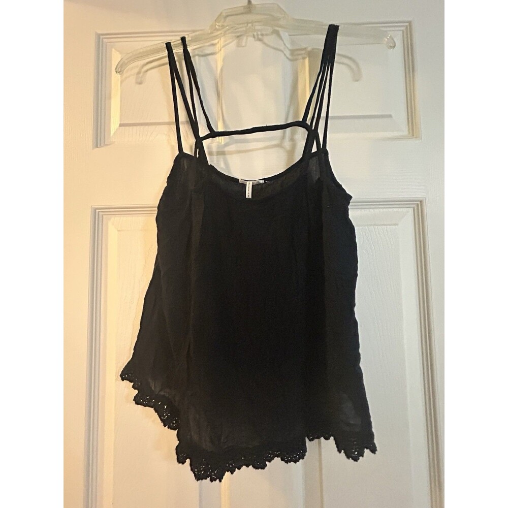 Fee People Intimately Free Strappy Tank Crochet Trim Black Boho Cottage Small